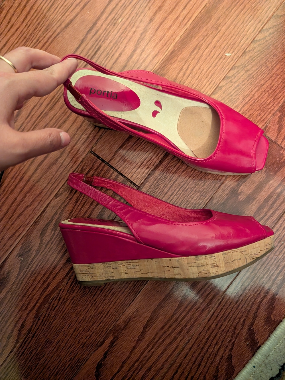 Red Cork Wedge Slingback Sandals